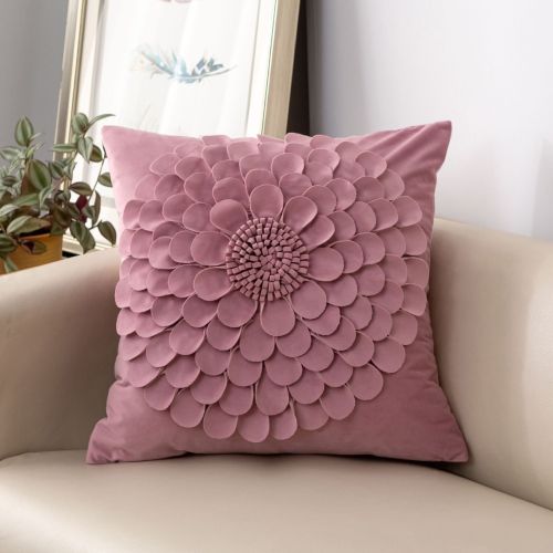 Affordable Luxury Style French Cream Style Three-dimensional Petals Netherlands Velvet Simple Sofa Pillow