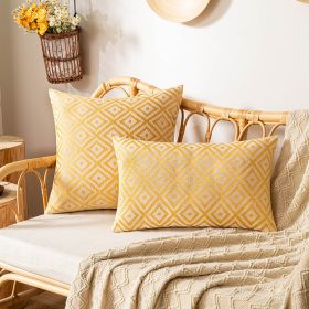 Nordic Rhombus Jacquard Pillow Cover Double-sided Woven (Option: Yellow-30x50cm Without Core)